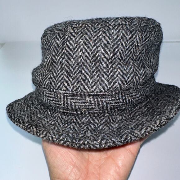 Lands End x Harris Tweed Wool Classic Bucket Hat Cap Mens Size Small Herringbone - Picture 2 of 8